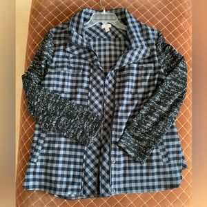 LOGO LORI GOLDSTEIN Flannel Plaid Mixed Fabric Shirt Jacket Shacket L